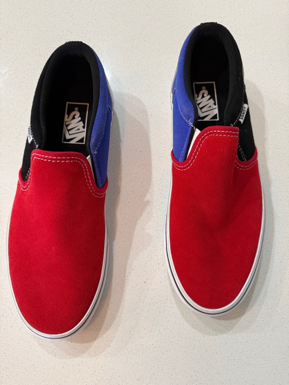 Mens Vans Slip-On Sneakers Canvas Shoes in Red, Blue & Black Size 9